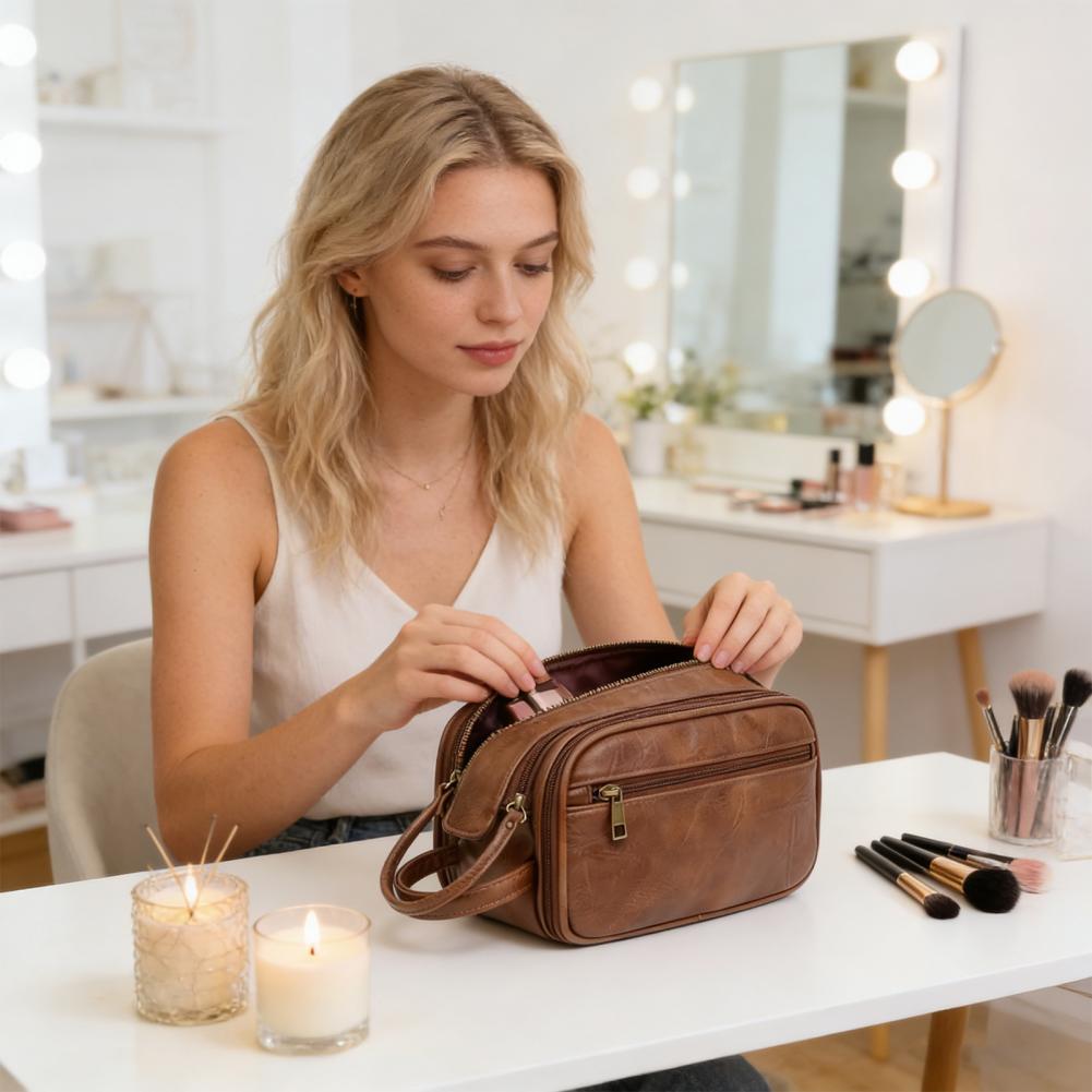 Men'S Grooming Makeup - Travel Makeup Bag Faux Leather Toiletry